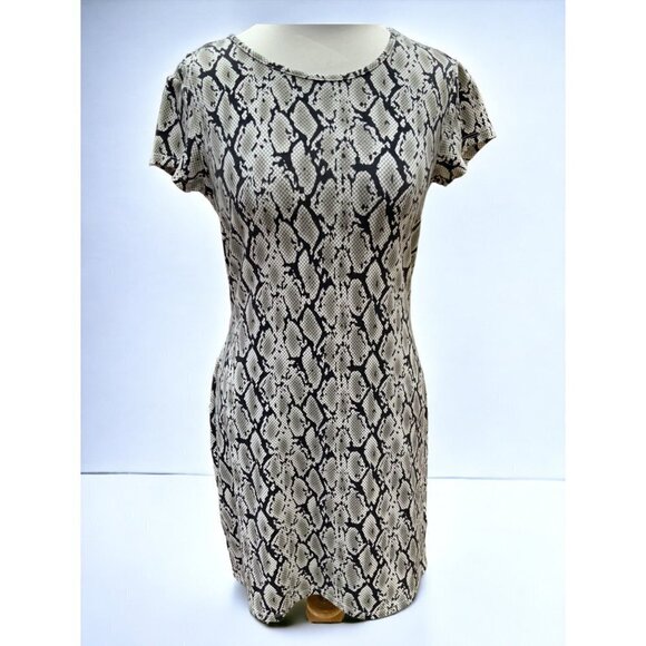 GUESS SNAKE ANIMAL PRINT MINI CAP SLEEVE TIE WAIST BLACK GRAY DRESS SIZE SMALL - Picture 7 of 7